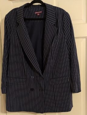 Jessica London Navy and White Pinstripe Double-Breasted Blazer